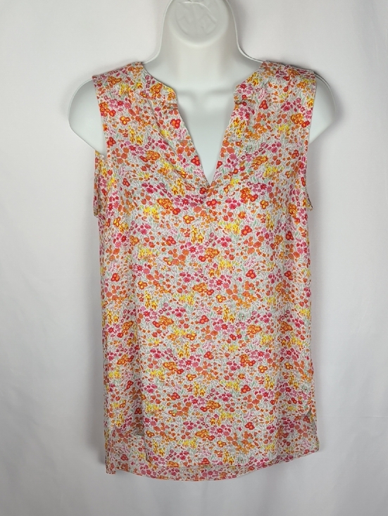 Adrianna Papell Tops - Adrianna Papell Floral Sleeveless V-Neck Blouse - Pink Orange Yellow - Size S